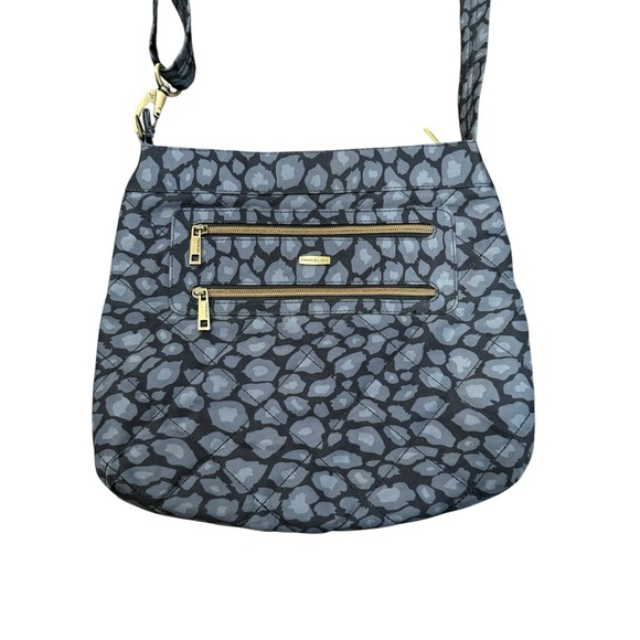 Travelon‎ Anti Theft RFID Purse Crossbody Gray Black Animal Print Shoulder Bag - Picture 2 of 11